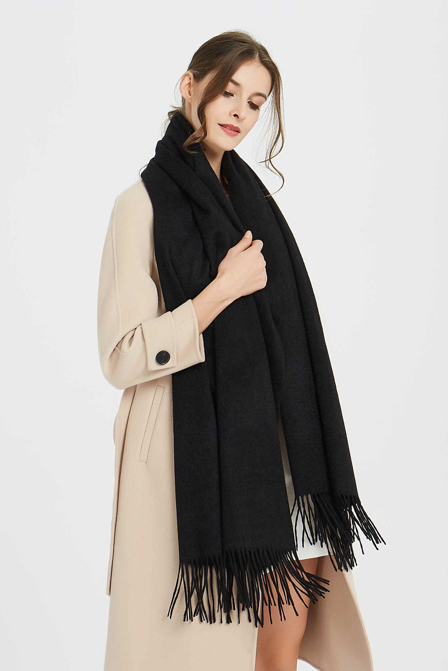 100% Cashmere Blanket Scarf - Black - MINIMO