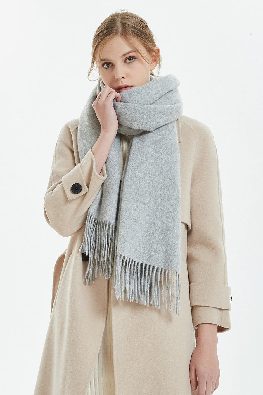 100% Cashmere Blanket Scarf - Light Gray - MINIMO