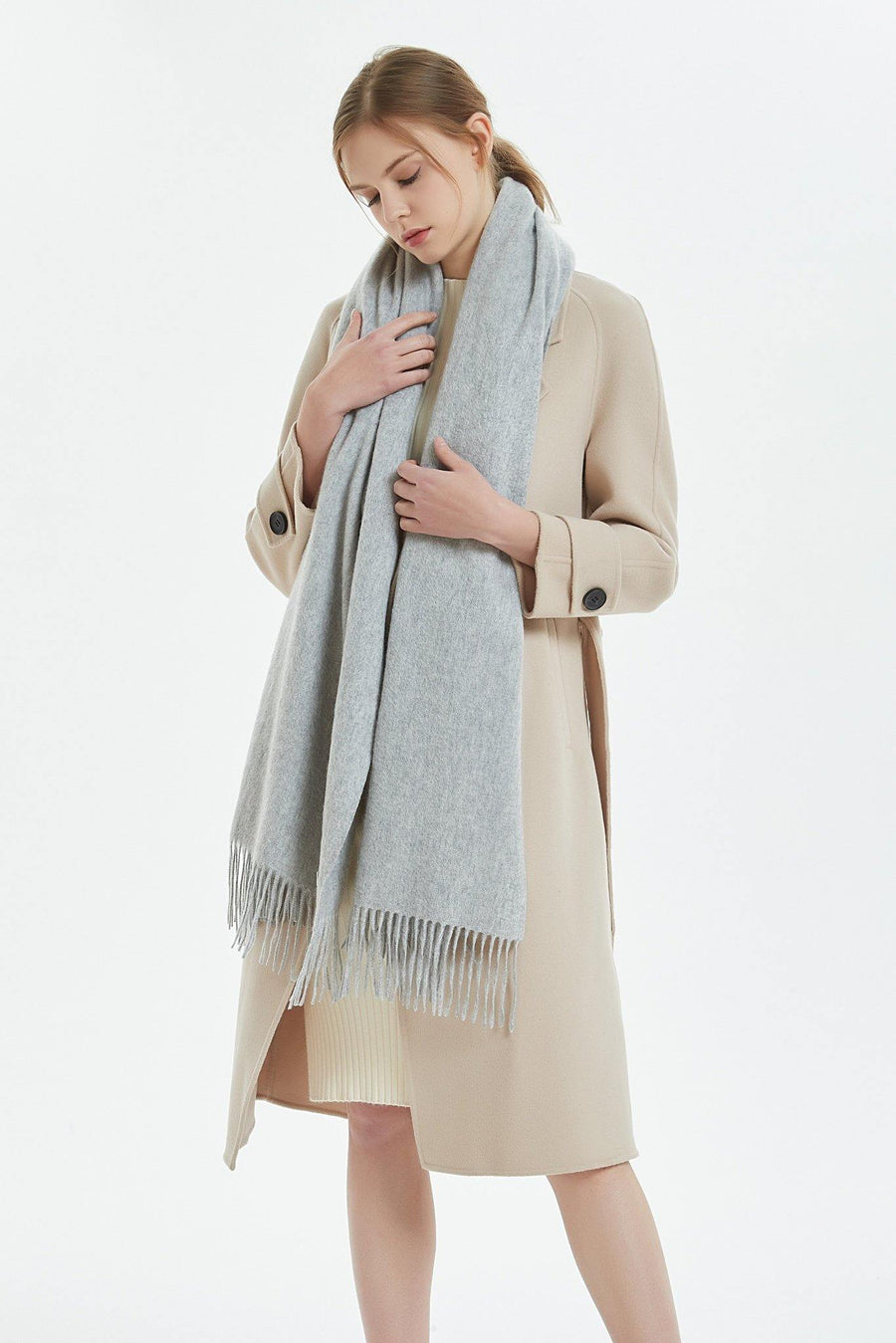 100% Cashmere Blanket Scarf - Light Gray - MINIMO