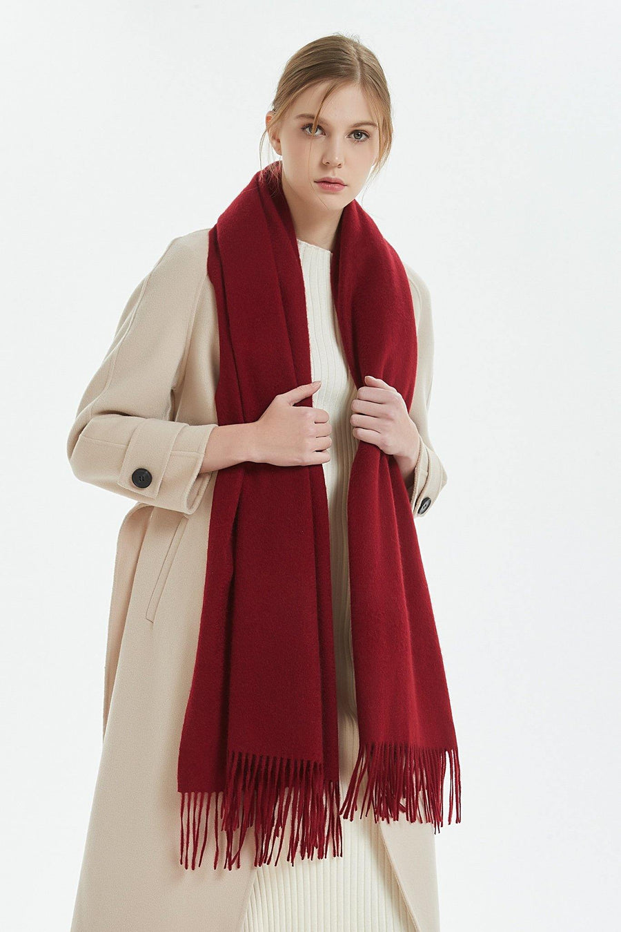 100% Cashmere Blanket Scarf - Red - MINIMO